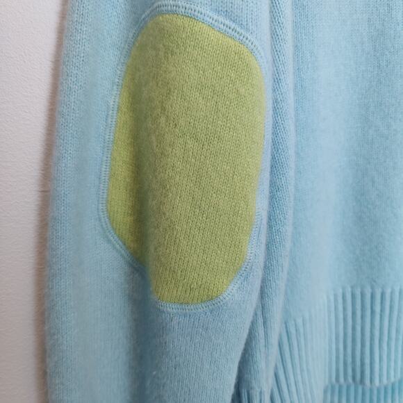 Vintage Talbots Sz 1X Blue Elbow Patch V Neck Sweater Merino Angora Cashmere - Picture 4 of 6